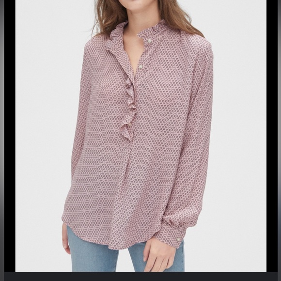 GAP RUFFLE PRINT POPOVER BLOUSE - Picture 1 of 6